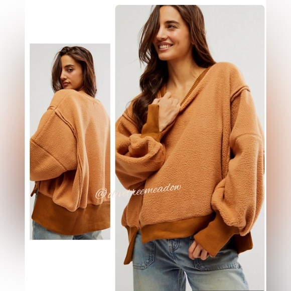 Free People Tops - NWOT Free People Sandstorm Brown Cozy Camden Pullover Sweatshirt Oversized Small